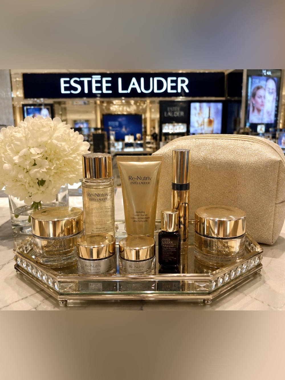 Estee Lauder Re-Nutriv Skincare 8 Piece Gift Set Shimmering Gold